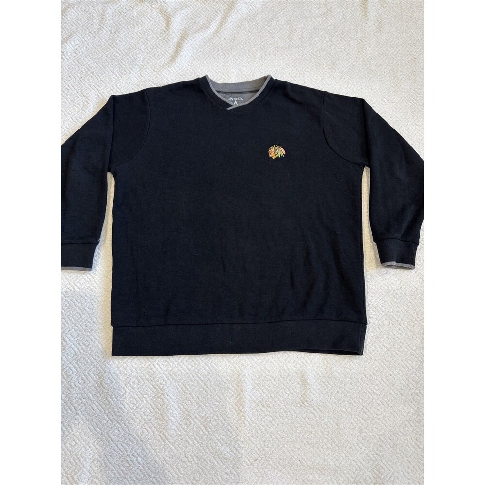 Chicago Blackhawks Sweater Mens XL Black Embroidered Long Sleeve Antigua